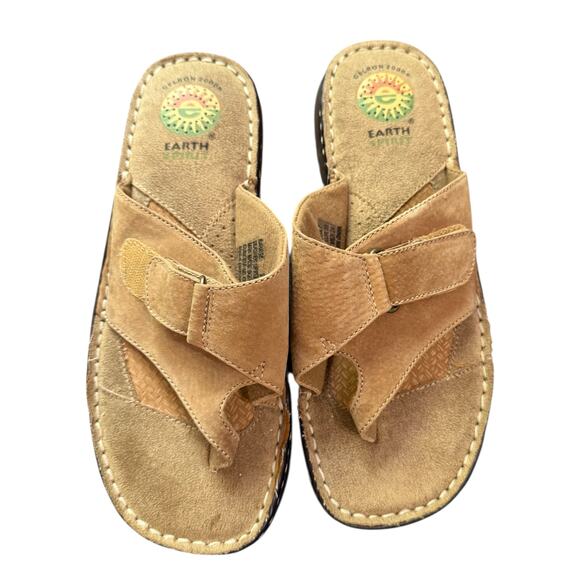 NEW- NWOT Earth Spirit Tan Leather Slide Sandals Size 7 - Picture 1 of 5